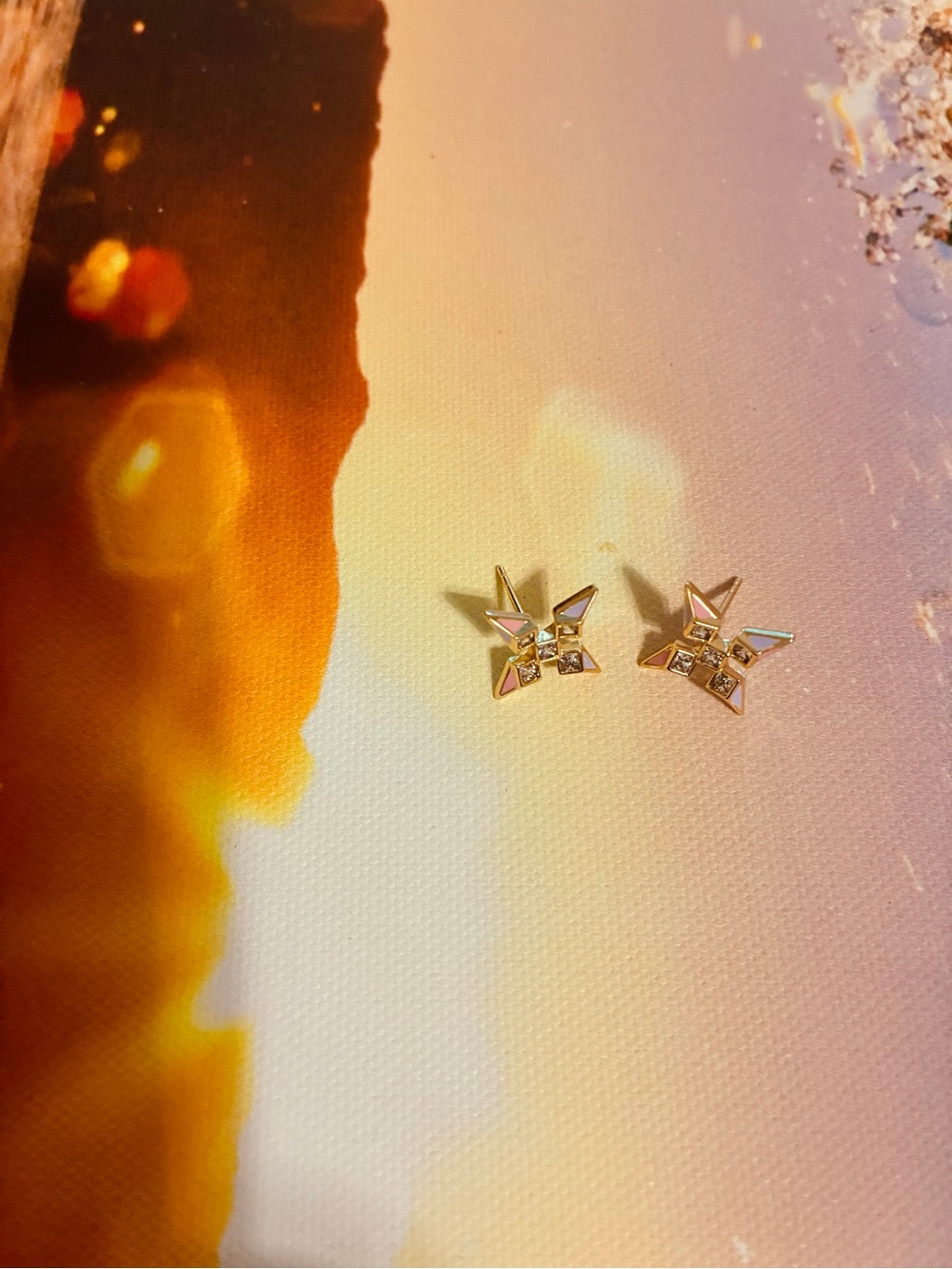 Gold Starburst Stud Earrings with Clear Stones